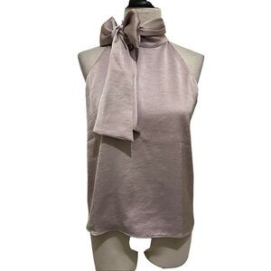 Ann Taylor Women's Bow Tie Neck Sleeveless Blouse Top Champagne XSP NWT